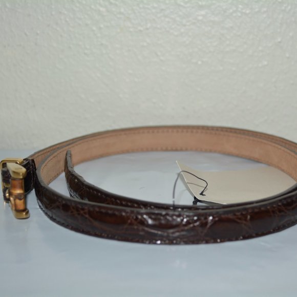 NWT GUCCI CROCODILE LEATHER BAMBOO BUCKLE SKINNY BELT main image 7